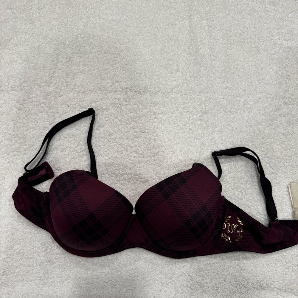 PINK Victoria's Secret Red and Black Bra with Adjustable Straps